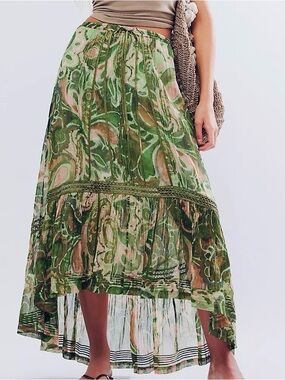 Boho Skirt FP ONE Montana Skirt Sheer Midi High Low Cotton Designer Extra Small